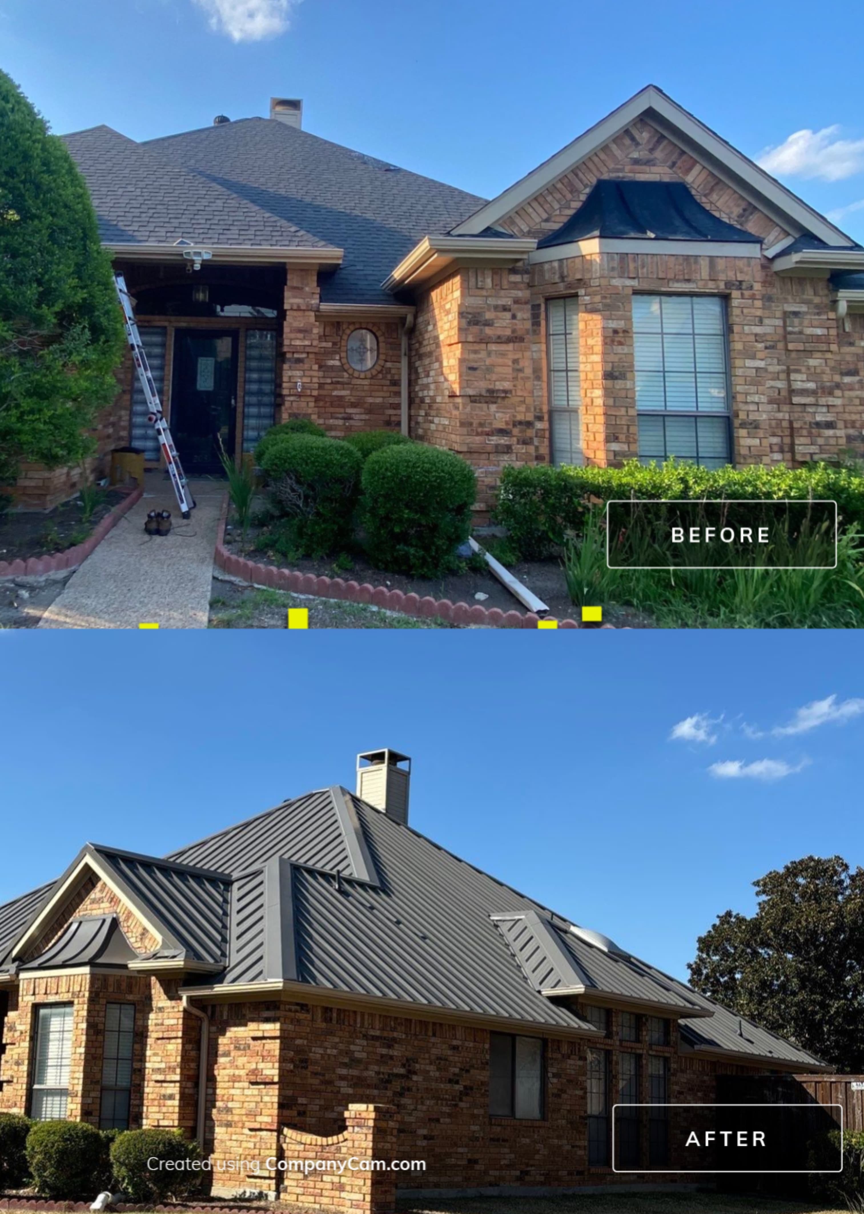 Before and after tin roof replacement